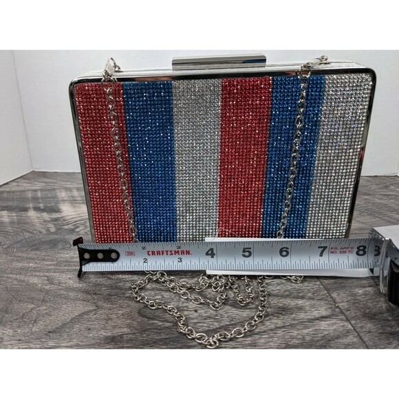Alessia Red White Blue Stripe Rhinestone Crossbody Chain Clutch Bag USA NWT - Picture 3 of 9
